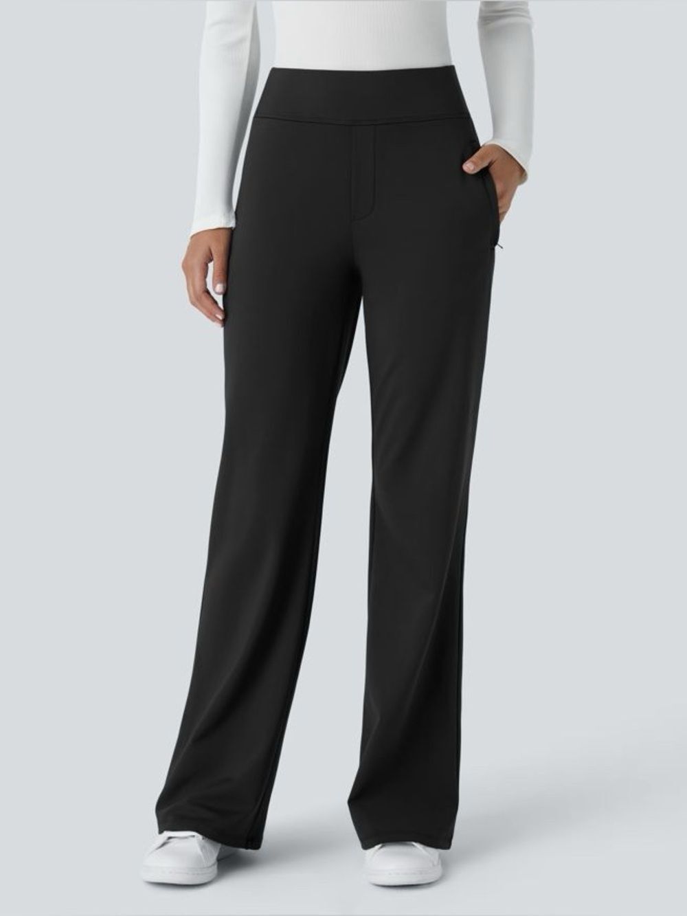 Halara Flex™ DayStretch Mid Rise Side Zipper Pocket Work Flare Pants Petite SM